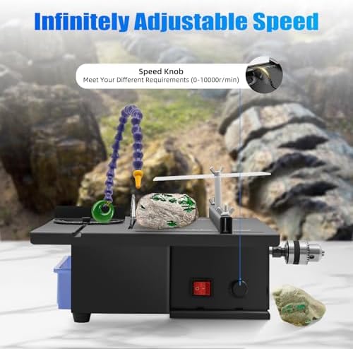 Gem Faceting Cutting Carving Polishing Machine, 1850W 110V Jewelry Lapidary Saw Portable Table Saw Jewelry Jade Polishing Grinding Tool Stepless Speed Regulation Jade Grinder Machine for Hardware Shop