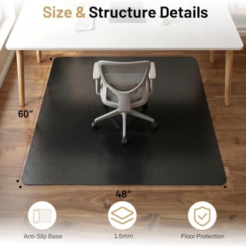 Black Hardwood Floor Chair Mat, Heavy Duty Plastic Desk Protector