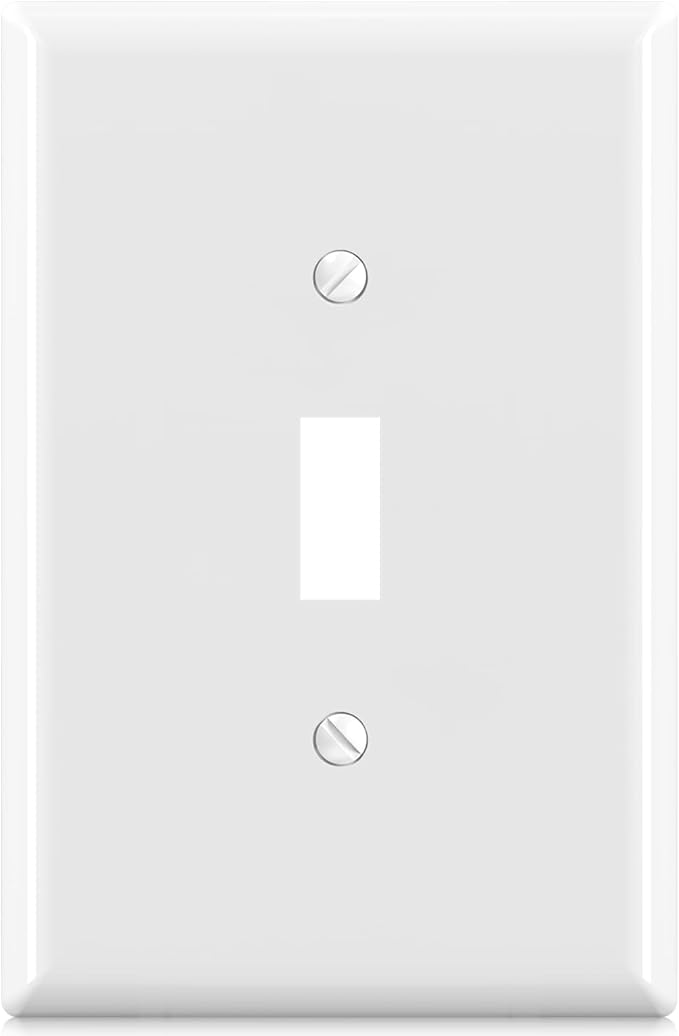 ELEGRP Large Size Toggle Switch Wall Plate, 1-Gang Light Switch Covers, Unbreakable Polycarbonate Replacement Faceplates Covers, UL Listed, Color-matched Screws Included (1 Pack, Glossy White)
