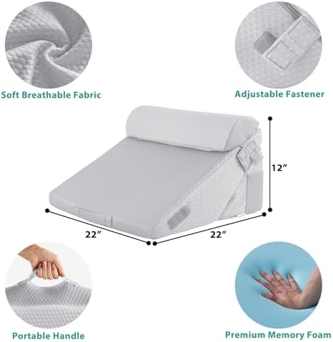 Bedluxe Wedge Pillow Set for After Surgery, Orthopedic Bed Wedge Light Grey