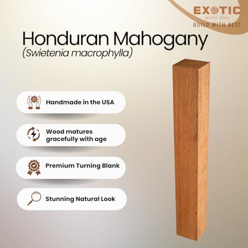 Exotic Wood Zone Mahogany Turning Wood Blanks (4 pcs) - Kiln-Dried Exotic Wood and Raw Lumber for Sustainable Woodworking, Woodcraft, and Lathe Projects (2" x 2" x 24")