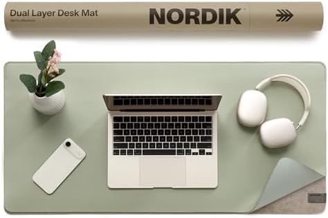 Nordik Felt and Leather Desk Mat - Dual Layer Willow Haze Sage 35 x 17 in
