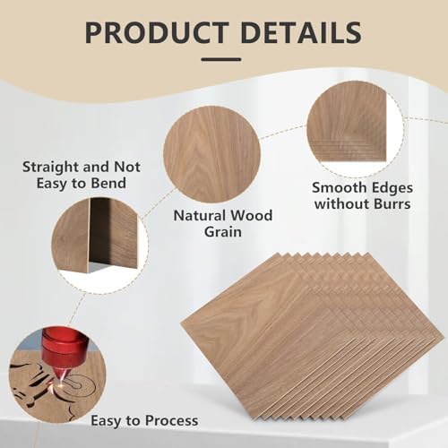 10 Pack Black Walnut Plywood Sheets, 16.5"x11.7"x1/8" Unfinished Wood Blanks, Ideal for Laser Cutting, Engraving, DIY Crafts, Wood Burning, Sign Making & Home Decor