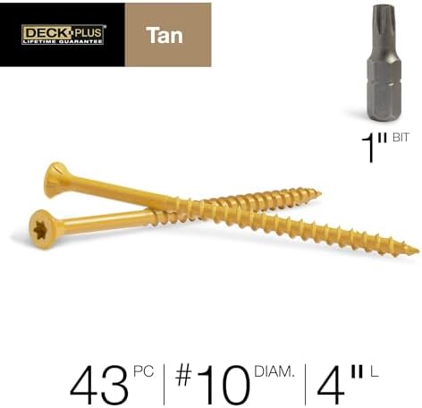 Deck Plus Deck Screws, #10 x 4in, 43 Pack, Tan Epoxy Finish