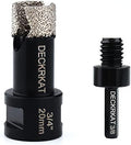 3/4” Diamond Hole Saw with Slots 20mm Vacuum Brazed Tile Hole Saw for Porcelain Granite Brick Concrete with 5/8-11 Thread to 3/8” Hex Shank Adapter Fit Both Angle Grinders & Electric Drills