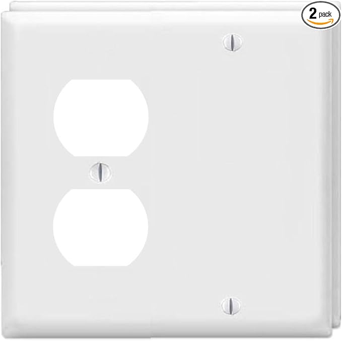 ZEFTV Duplex Receptacle Outlet/Blank Device Wall Plates 2-Gang Switch Electrical Cover Plate Unbreakable Thermoplastic Faceplate for Light Receptacle Outlet Switch, White (2 Pack)