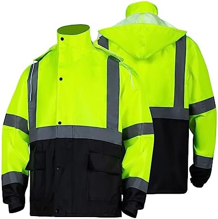 FONIRRA Class 3 High Visibility Rain Suit With Detachable Hood Waterproof Lime Reflective Safety Worker Jacket & Pants (4XL/5XL Yellow)