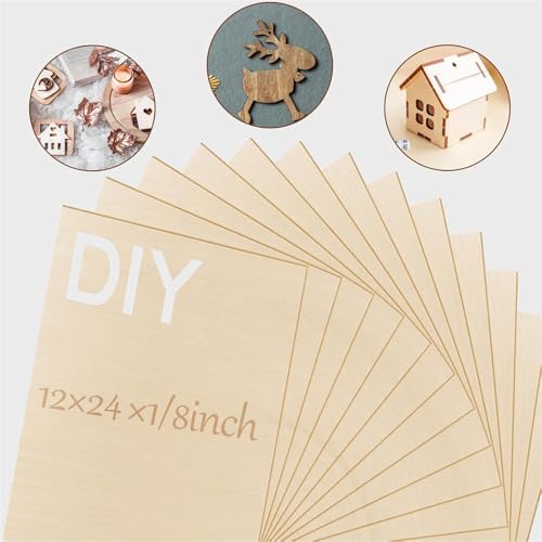 24 Pcs Basswood Sheets Plywood, 12 x 24 x 1/8 Inch - 3mm Thick Unfinished Wood Board for Crafts for Laser Cutting & Engraving, School DIY Projects, Painting, Fretwork, CNC Cutting, and Wood Burning