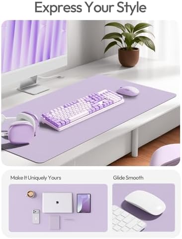 YSAGi Leather Desk Pad Protector, Office Desk Mat, Large Mouse Pad, Non-Slip PU Leather Desk Blotter, Laptop Desk Pad, Waterproof Desk Writing Pad for Office and Home (Light Purple, 55" x 24")