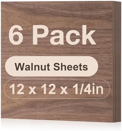 Rowood 6 Pack Walnut Plywood 1/4,12x12x1/4inch,Thin 6mm Unfinished Plywood for Laser Cutting & Engraving,DIY Adult Craft Project Kits for Ornaments, Models Drawing,Wood Burning