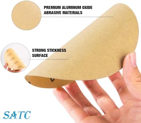 S SATC 200 PCS 6 Inch Adhesive Backed Sanding Discs 220 Grit PSA Aluminum Oxide Sandpaper Round Self-Stick Automotive Sandpaper for Woodworking Auto Paint