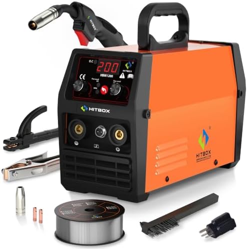 HITBOX 140A MIG Welder Gasless, 110V/220V Dual Voltage Flux Core Welder Flux MIG/Lift TIG/Stick 3 In 1 Synergy MIG Welding Machine With Torch Clamp and 0.8mm Flux Wire