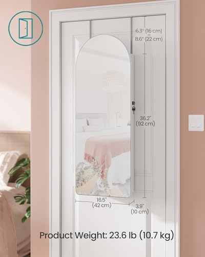 SONGMICS Wide Jewelry Organizer, Wall/Door Mounted, LED Cabinet, Lockable
