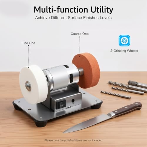 96W Electric Benchtop Sander with 7-Speed Control, Max.6000 RPM Mini Bench Grinder for Sharpening Knives, Drills & Metal Burrs, Forward/Reverse, 2.75 Inch Grinding Wheels, 50dB Quiet