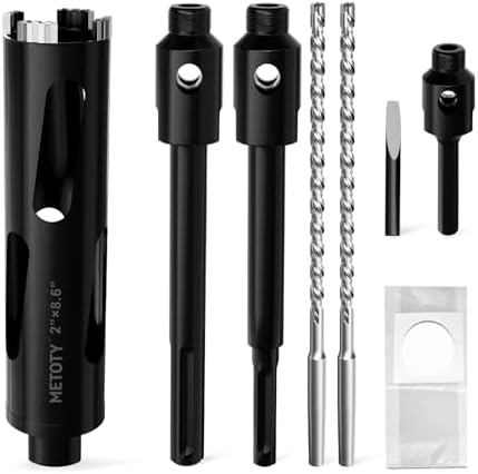Diamond Core Drill Bit 2"(50mm) with Pilot Bit & Adapters (SDS Plus & Hex) – Upgraded Welded Segments, 8.6" Depth – for Concrete, Solid Brick, Hollow Brick, Masonry & More