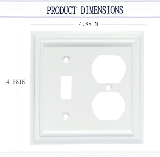 Wall Plates,Toggle Light Switch Plates/Duplex Receptacle Outlet Cover Combination, Bamboo Fiber Material Wall Plate, Standard Size Wall Plates of various styles, White (2 Gang Toggle/Duplex 2 Pack)