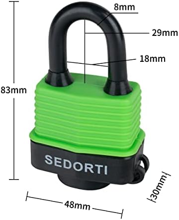 SEDORTI Colored Waterproof Padlocks, Green-Covered Laminated Steel Lock, Same Color with Same Key, Keyed Alike Outdoor Locks, Can Be Used as Lockout Tagout Lock, Pack of 12