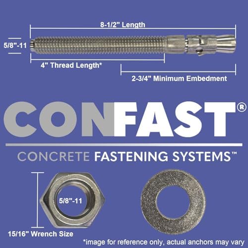 CONFAST 5/8" x 8-1/2" Wedge Anchor Zinc Plated (Box of 20)