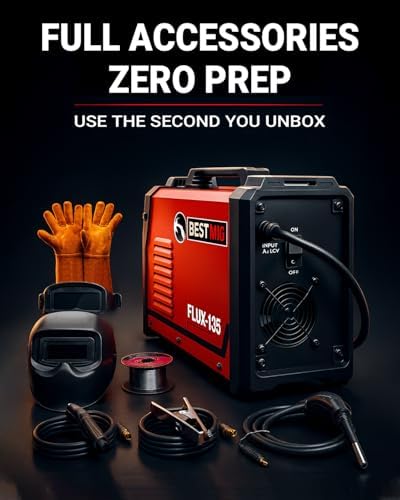 BESTMIG 135A MIG Welder - 3-in-1 Flux Core Welder, MIG/Lift TIG/Stick Welding Machine - Portable IGBT Inverter - 110V with Welding Helmets and Gloves (Red Black, MIG 135A Welder)