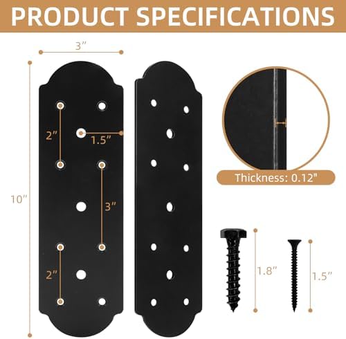 I Shape Steel Flat Bracket, 2 Pcs 10" X 3" Flat Fixing Mending Plates Black Flat Repair Plate Bracket with Screws Set for Wood Lumber Timber Connectors