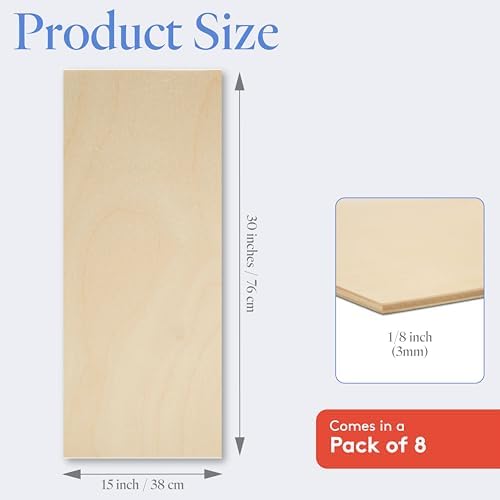 Baltic Birch Plywood 3 mm, 1/8 Inch Craft Wood, B/BB Grade, Stronger Than Basswood Sheets or Balsa Wood, Perfect for Laser, CNC Cutting, Wood Burning, by Woodpeckers (8, 15" x 30")