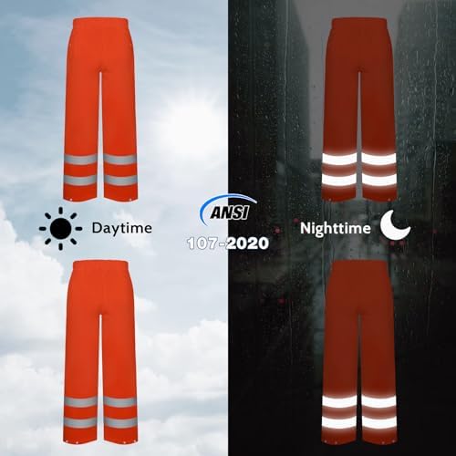TCCFCCT Men's Orange 4XL-5XL High Visibility Rain Coat, Class 3 Hi Vis Rain Pants with Hood, Lightweight Rain Suits for Men's Safety Work & Outdoors