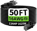 HUANCHAIN Black Outdoor Extension Cord 50 ft Waterproof, Indoor 16/3 Gauge Flexible Resistant Appliance Extension Cord Outside, 13A 1625W 16AWG SJTW, 3 Prong Electric Cable, ETL Listed