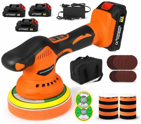 AUXKO DA Car Polisher Kit, Cordless Buffer with 3x21V 2000mAh Batteries