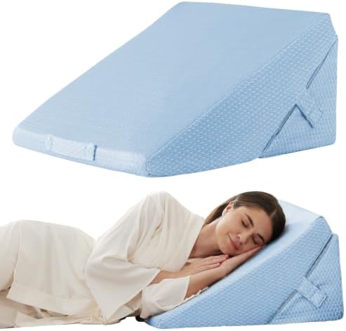 Bedluxe Wedge Pillow for Sleeping, Adjustable 9&12 Inch Foldable Bed Wedge Pillow Set, Orthopedic Memory Foam Triangle Pillows Wedge, 7-in-1 Elevated Pillows for Leg and Back Support, Light Blue