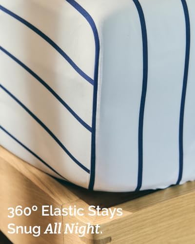 Queen 4 Piece Striped Sheet Set - Soft, Breathable & Cooling - Navy Stripe