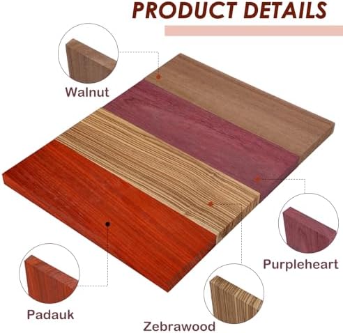 4 Pack Exotic Wood Lumber Hardwood Lumber Kit, 12inch