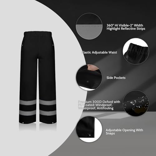 TCCFCCT Rain Suits for Men Waterproof Class 3 Reflective Rain Jacket and Pants, Lightweight Rain Coat for Men with Hood, High Visibility Rain Gear for Safety Work & Outdoors, Durable, 2XL-3XL Black WP
