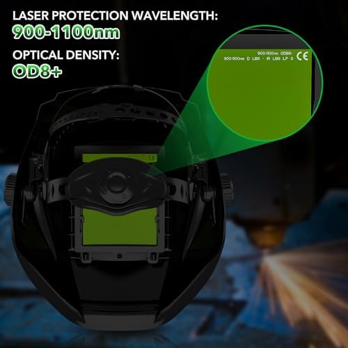TRQWH Laser Welding Helmet OD8+ 190nm-450nm&900nm-1100nm Large Viewing Laser Safety Helmet Protective Mask Eye Protection for Laser Welding/Laser Cutting/Laser Cleaning/Laser Marking