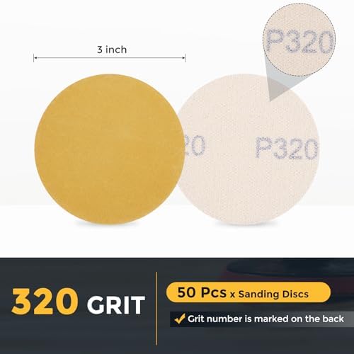 HARFINGTON 50 Pcs 3 Inch Sanding Discs 320 Grit Yellow Aluminum Oxide