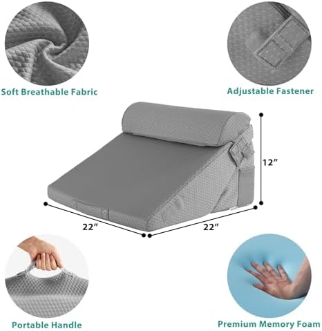 Bedluxe Wedge Pillow Set for After Surgery, Orthopedic Bed Wedge, Grey