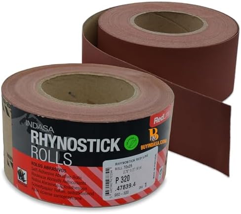 Indasa 2.75" PSA Sandpaper Roll - 27 Yard Rhynostick 600-Grit Long Continuous Roll, Self-Adhesive Stickyback Sand Paper for Woodworking, Automotive, Metal (Aluminum Oxide Plus Lubricant)