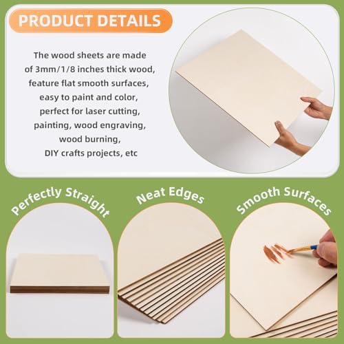 AWIZOM 6 Pack Basswood Sheets for Crafts-24 x 24 x 1/8 Inch- 3mm Thick Plywood Sheets with Smooth Surfaces Unfinished Wood Boards for Laser Cutting, Wood Burning, Architectural Models, Staining