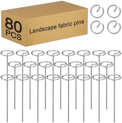 80 Pcs 6-Inch Heavy-Duty Galvanized Landscape Staples – Thickened 8 Gauge Circle Top Pins, Rust-Resistant for Weed Barrier, Landscape Fabric, and Garden Projects