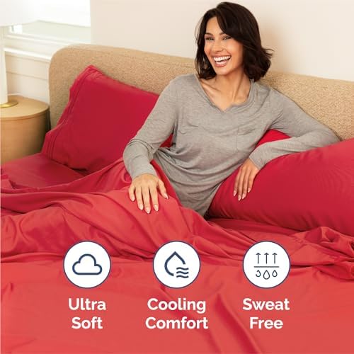 Split King Size 5 Piece Sheet Set - Comfy Breathable & Cooling Sheets - Red