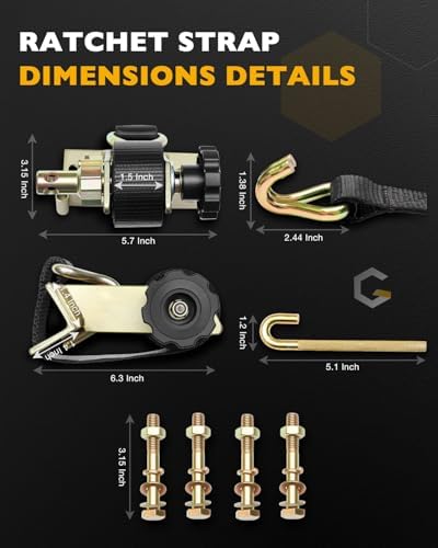 Rack Ratchet Straps, Pipe/Roof Rack Strap, 1.4" Gold Square Tube Mount