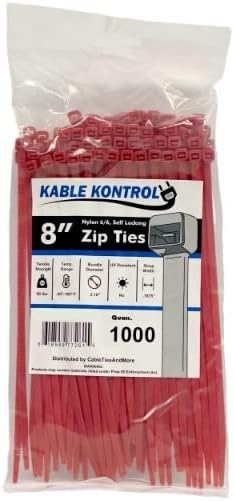 Kable Kontrol Cable Zip Ties, 8 Inch, 1000 Pcs, 50lbs Test, Red | Nylon Plastic, Self Locking, UL Listed, Indoor Use
