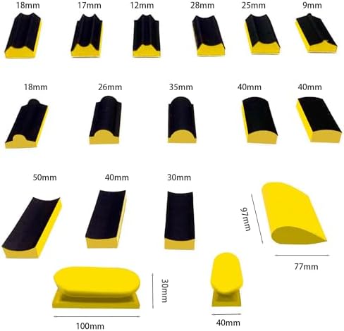 Hand Sanding Block Set of 16,Interchangeable Assorted Contoured Profile Sanding Pad Kit,Hook and Loop Abrasive Sanding Chassis for Sand Wood Furniture, Auto Paint and Crafts,Yellow