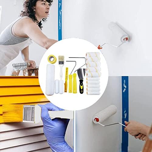 Paint Roller Set, 9 Inch Paint Roller Frame, Paint Roller Set for Walls, Including 9'' and 4'' Paint Rollers, Masking Tape, Paint Brush for Room Home Office