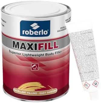 Roberlo Maxifill Superior Lightweight Body Filler - Easy Sanding, Lightweight & Paintable for Car Repairs - Adheres to Fiberglass, Metal, Plastic & More - Ideal for Dents & Scratches -1 Liter+Hardener