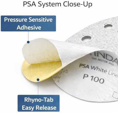 Indasa 5" 8-Hole WhiteLine Rhynostick PSA Sanding Discs (56 Series), Aluminum Oxide Vacuum Sandpaper, 40–400 Grit, Pressure Sensitive Adhesive, 50 or 100 Discs (5 Inch, 8 Holes, 320, Extra Fine)