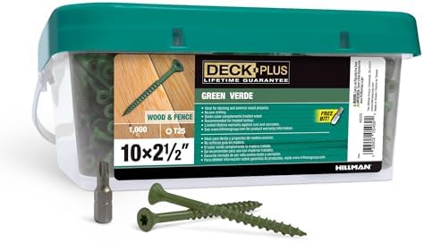 Deck Plus 2-1/2 Inch Epoxy Coated Exterior Wood and Fence Screws #10 x 2-1/2" Torx/Star Drive Included Coarse Thread, Outdoor Rust Resistant Decking Screw, Green, Keg, 1000 Pieces | 49320