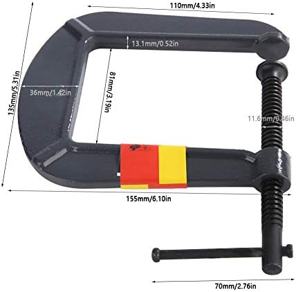 TOPINCN Heavy Duty Steel C Clamp, 70mm 100mm Clamping Thickness Woodworking Clamping Device with Heat Treated Spiral Threaded Rod for DIY Carpentry (thickness 70*depth 110mm)