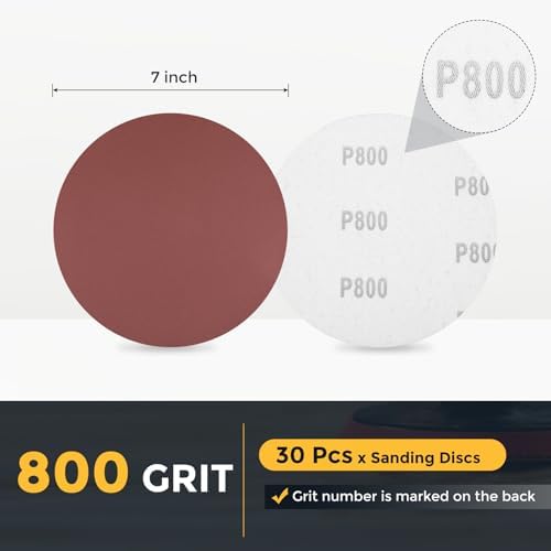 HARFINGTON 30 Pcs 7 Inch Sanding Discs 800 Grit Red Aluminum Oxide
