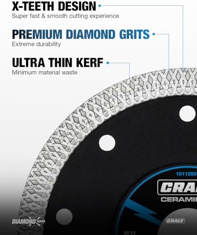 CRALY 5 Inch Super Thin Diamond Blade, 7/8 in Arbor, 5'' Diamond Tile Blade for Angle Grinder & Tile Saw, Diamond Cutting Wheel for Cutting Ceramic, Tile, Marble, Granite, Brick, Porcelain