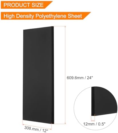 MECCANIXITY UHMW Sheet Ultra High Molecular Weight Polyethylene Sheet, 1/2" Thick Hard HDPE Plastic Sheet Board for DIY Craft 12" x 24" Black